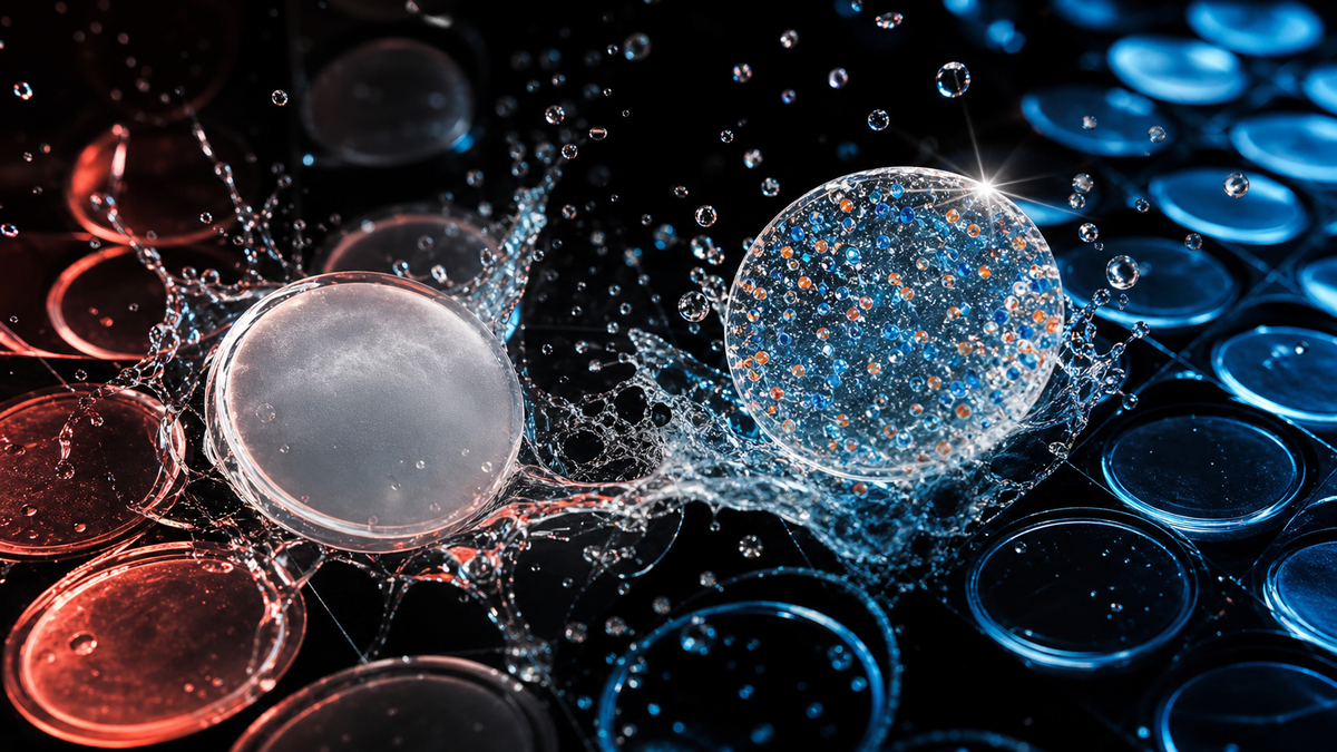 Plain and medicated hydrocolloid patches shown in a burst of clear gel