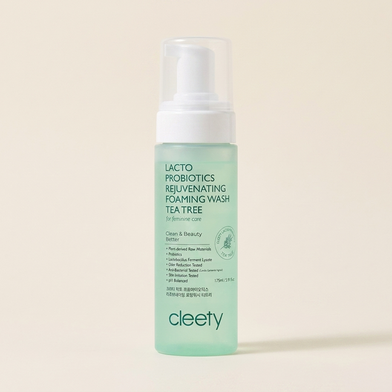 cleety Lacto Probiotics Rejuvenating Foaming Wash Tea Tree 175ml, front of pack