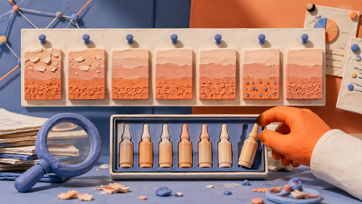 stop-motion clay calendar editorial visualization for We Sell a Seven-Day Exfoliating Kit. We Could Not Find a Single Trial That Randomised How Often to Exfoliate.
