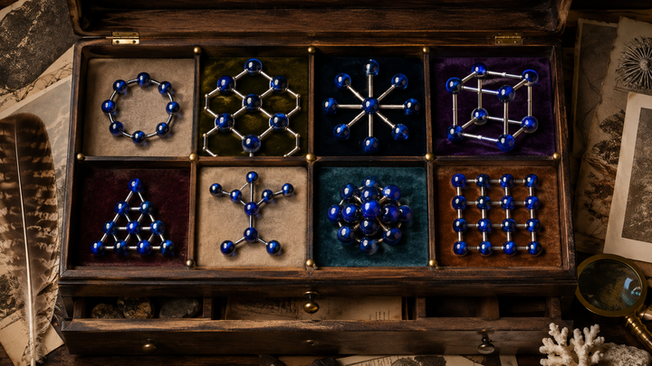 taxonomy cabinet of identical charms editorial visualization for Panthenol Is in 24 of Our 56 Products. We Gave One Molecule Eight Different Job Titles.