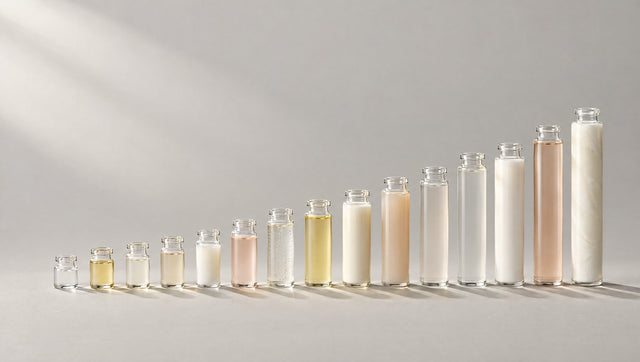 Row of glass vials rising in height like a bar chart