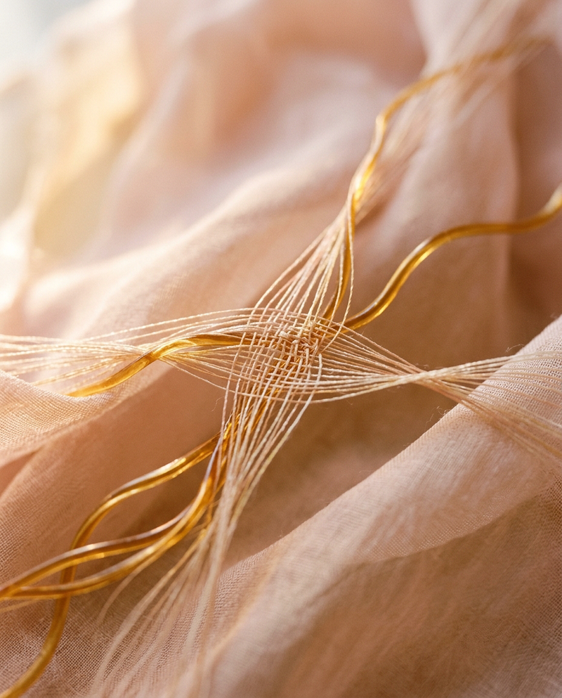 Repair & Bond — abstract woven amber filaments evoking bond repair