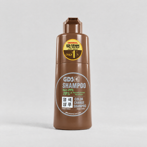 GDS Hair Dye Shampoo, Brown — renewed Non-PPD two-part bottle (150ml + 150ml)