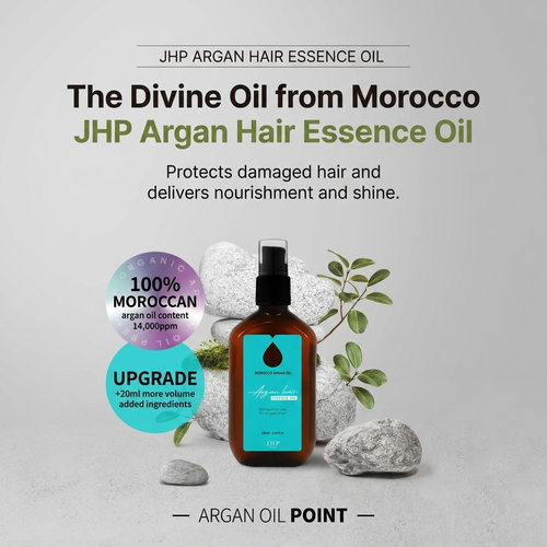 JHP Cosmetics Argan Oil Hair Essence 120ml: brand headline panel argan oil point