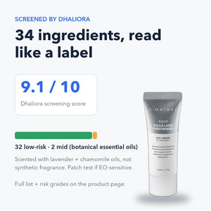 Dhaliora screening: 34 ingredients graded, 32 low-risk, score 9.1 of 10